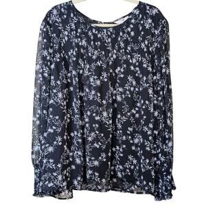 NEW Terra & Sky Women's Smocked Flowy Blouse Black White Floral Sheer Size 2X